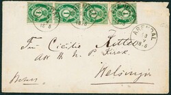 16 Ib. Fire merker, derav en trestripe på konvolutt fra Arendal 23/2 ...