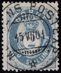 17aX. MJØSENS POSTEXP. 15 VII 01. Rettvendt praktstempel (SL)