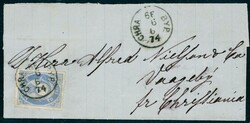 17c. Singelmerke på lite omslag fra Chra. 6F Byp. 6/6 74, til ...