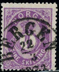 19 Ia. Fargefriskt merke nær rettvendt BERGEN 22.3.1872. Skjev ned, ...