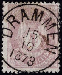 19 Ib. DRAMMEN 15.10.1873. Prakt/lux stempel, ørliten del av annen ...