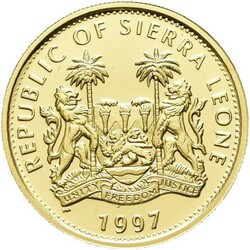 SIERRA LEONE. 100$ 1997. Liten, 0.06 carat diamant innfelt i ...