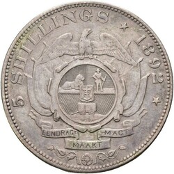 SØR-AFRIKA. 5 Shillings 1892. Kvalitet 1+. KM 8.1