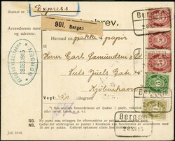 96, 99 og 108. 1 øre, 5 øre og 3-stripe 50 øre Posthorn = 156 øre ...