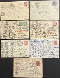99/103. Lott seks postkort og et brev frankert med posthorn 1910. ...