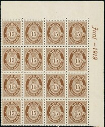 102b. Postfrisk 16-blokk med full hjørnemarginal. Velsentrert. God ...