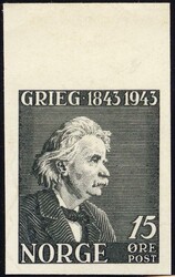 EDVARD GRIEG 1943 - utagget utkast i svart med verditall 15 øre. ...