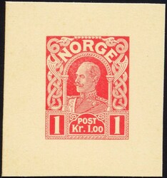 HAAKON 1910 - fargeprøve i rødt med valør kr. 1.00 på tykk ...
