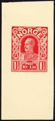 HAAKON 1910 - fargeprøve i rødt med valør kr. 1.50 på tykk ...