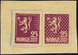 UTKAST 1919/1922 - prøvetrykk/utkast til 25 øre Løve I presentert ...