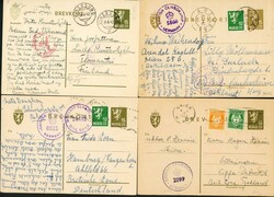 Ti sensurerte 15-øres brevkort 1941/47, hvorav 3 adressert til ...
