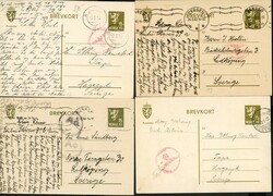 Ti sensurerte 15-øres brevkort 1941/47, hvorav 3 adressert til ...