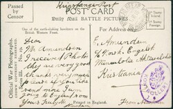 Ufrankert krigsfangekort stemplet Bureau Reexp. De Christiania ...