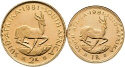 SØR-AFRIKA. Myntsett (PS 115); 2 Rand gull (KM# 64) og 1 Rand 1981 ...