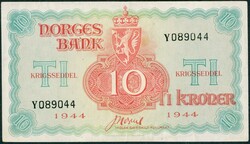 10 kr 1944 Y 089044 London, kvalitet 1/1+
