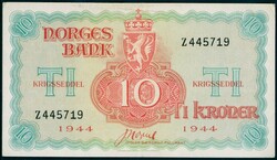 10 kr 1944 Z 445719. London. Kvalitet 1+, svakt skitten og noe ...