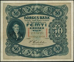 50 kr 1929 B.0099980, Cederholm, kvalitet 1+/01. NP 32B. Uvanlig