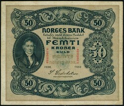 50 kr 1930 B.0902559, Cederholm, kvalitet 1/1+. NP 32B. Uvanlig