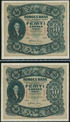 50 kr 1943 C.7001284 og C.7001285, Meldahl Nielsen, begge kvalitet ...
