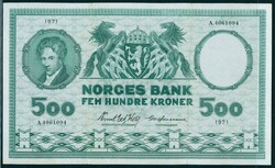 500 kr 1971 A.4061094, Wold og Ødegaard, kv. 1. To markerte bretter, ...