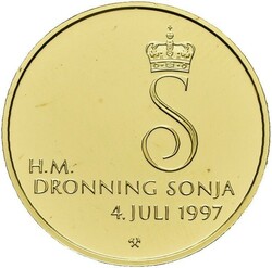 DRONNING SONJA jubileumsmedalje 1997. Kvalitet proof, 1/4 oz .917 gull
