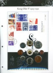 Gullmedaljebrev Kong Olav V 1903-1991, liten medalje i 14 K, vekt 1 ...