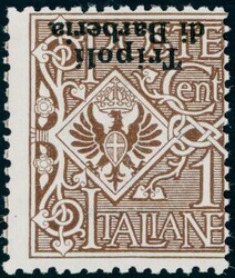 TRIPOLIS DE BERBERIA, Sassone 11a. 1 c 1915 med omvendt overtrykk, ...