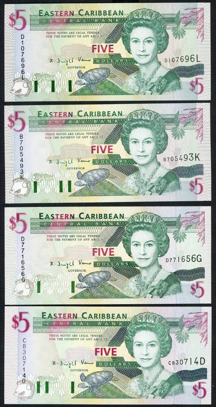 ØST-KARIBISKE STATER. 5 Dollar (1994), alle de forskjellige suffiks ...