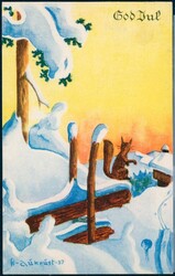 KJELL AUKRUST. Fint julekort med ekorn (J. H. K A/S Serie 2356/3). Br ...