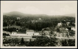 NESLANDSVATN St. Oversikt fra siden, et par vogner på sporene (utg ...