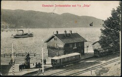 THAMSHAVN Jernbanestation. Rikt motiv med j.b.spor, -vogner og ...