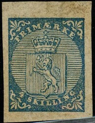 1. Ubrukt merke med rester av brunlig/gullig lim. Gode/brede marger ...