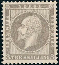 3. Oscar 3 skilling. Ubrukt prakteksemplar, attest L. Nielsen. ...