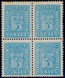 8 IIa. 4 skill våpen 1863 i 4-blokk med små patinaspor. Attest fra ...