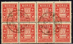 3c. 10 øre "at betale" Centraltrykkeriet brunlig rød med stående ...