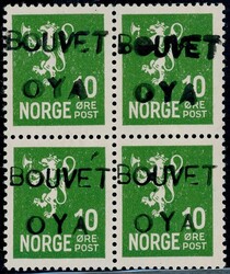 BOUVET OYA. Postfrisk 4-blokk av NK 141 med overtrykk Bouvet Oya. ...