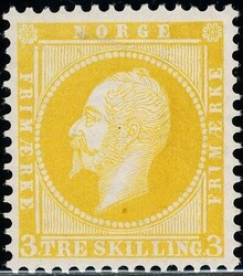 3. Flott enkeltmerke av Nymanns prøvetrykk til 3 skilling Oscar, gul ...