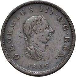 BAHAMAS. 1 penny 1806, KM. 1, qual. 1+, several small marks obverse ...