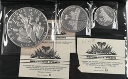 HAITI. 1967 proofsett med 5, 10 og 25 Gourdes i sølv. Ligger i pent ...