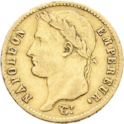 FRANKRIKE. Napoleon I. 20 francs 1810 A, Paris, kvalitet 1, 6,45 gram ...