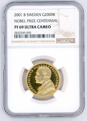 SVERIGE. 2000 kr 2001 B i .900 gull. Nobel Prize Centennial. Vekt 12 ...