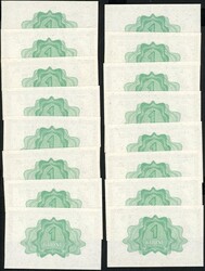 1 kr 1943 F.2667414/F.2667498 Meldahl Nielsen (16 stk., med de fleste ...