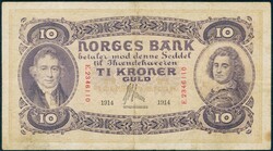10 kr 1914 E.2346110. H.V. Hansen. Kvalitet 1, flekker. NP 22A. ...
