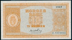 10 kr 1947 E.8371035. Kvalitet 0. NP 23A
