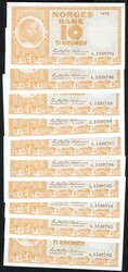 10 kr 1972 L 1539781-90, legg med ti stk. i nummerrekkefølge, Wold ...