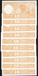 10 kr 1973 N 4115151-60, legg med ti stk. i nummerrekkefølge, Wold ...