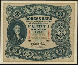 50 kr 1939 B.6964280, Meldahl Nielsen, kvalitet 1+/01. NP 32C