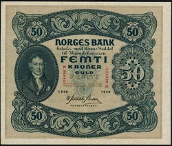 50 kr 1940 B.9664301, Meldahl Nielsen, kvalitet 1+/01. NP 32C