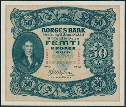 50 kr 1942, S/N C.5358040, Meldahl Nielsen, kvalitet 01. NP 32C