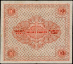 100 kr 1945 A.6894342. Kvalitet 1, flekk advers høyre kant. NP 43A. ...